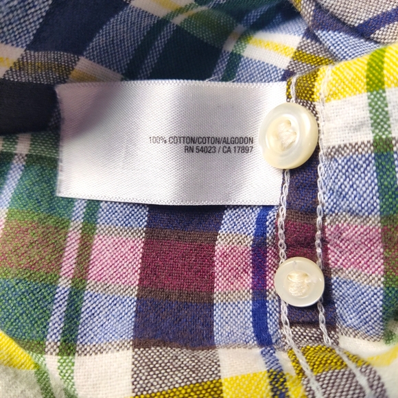 Old Navy Men's Slim Plaid Oxford Button Down Size Medium Coffee Grounds Mended - Picture 6 of 9